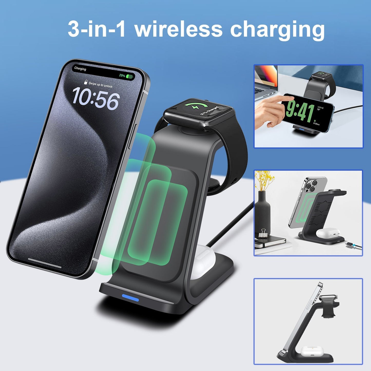 3-in-1 Wireless Charging Station – For iPhone, AirPods & Apple Watch