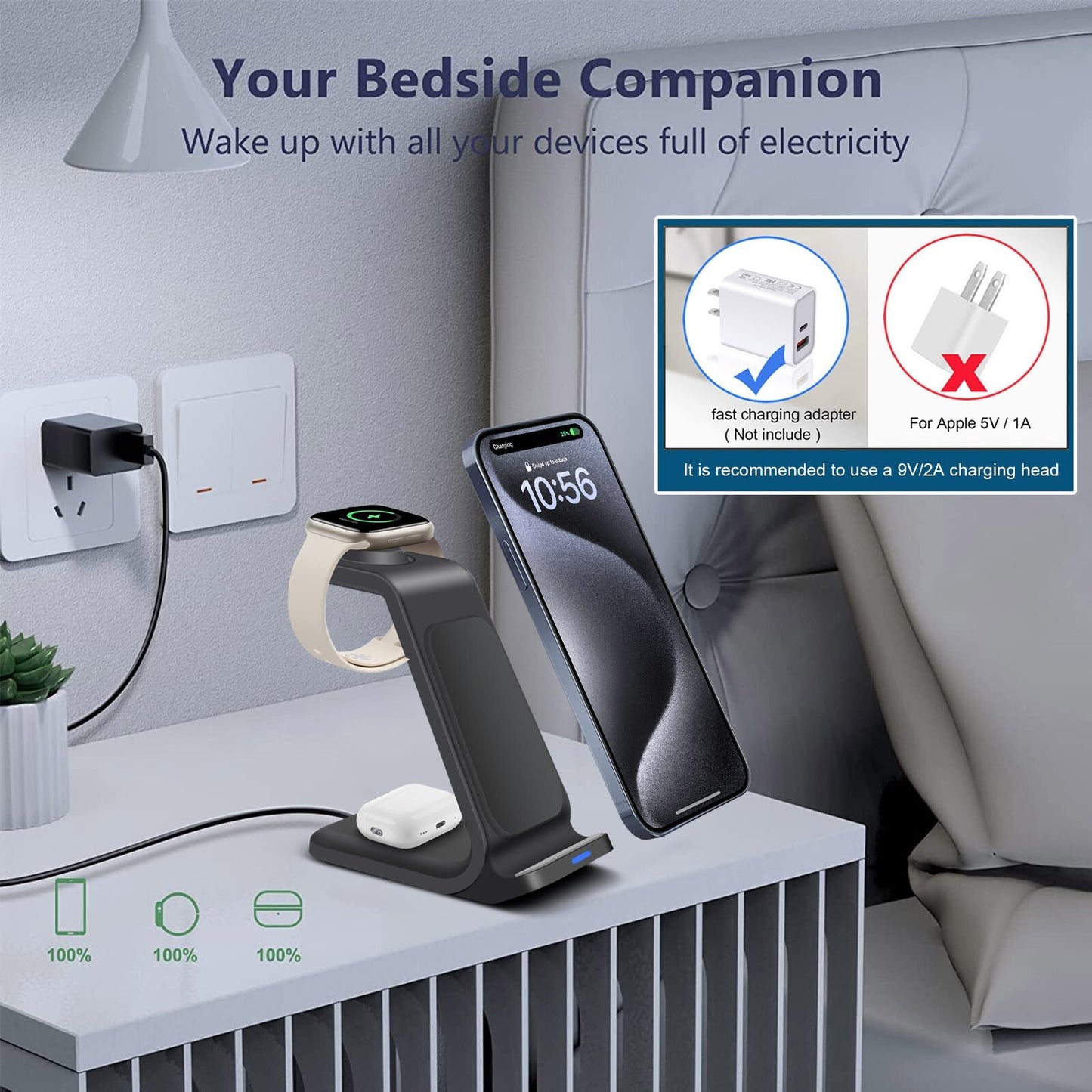 3-in-1 Wireless Charging Station – For iPhone, AirPods & Apple Watch