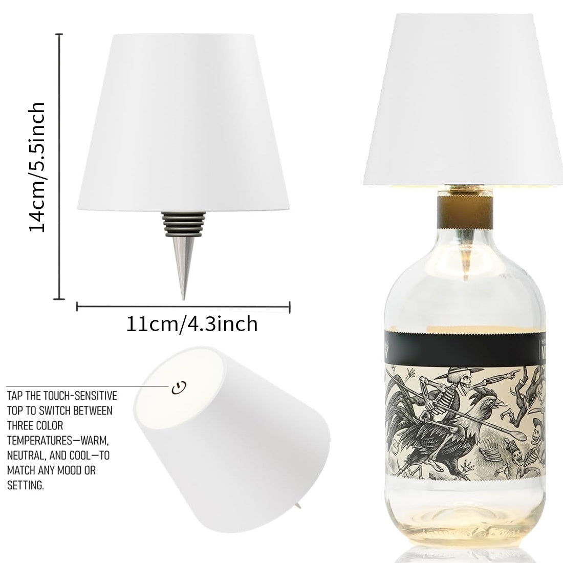 LED Wine Bottle Lamp – Touch Dimmable, Rechargeable (Set of 2)