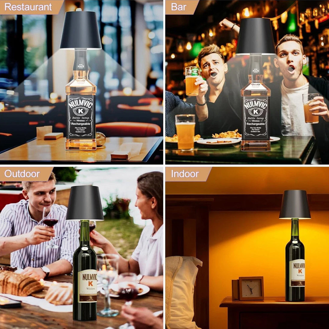 LED Wine Bottle Lamp – Touch Dimmable, Rechargeable (Set of 2)
